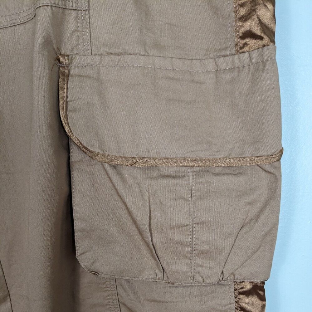 Y2K Cache Cargo Capri Pants 12 Brown Vintage Embroidered Floral Crop Utility - Picture 15 of 16